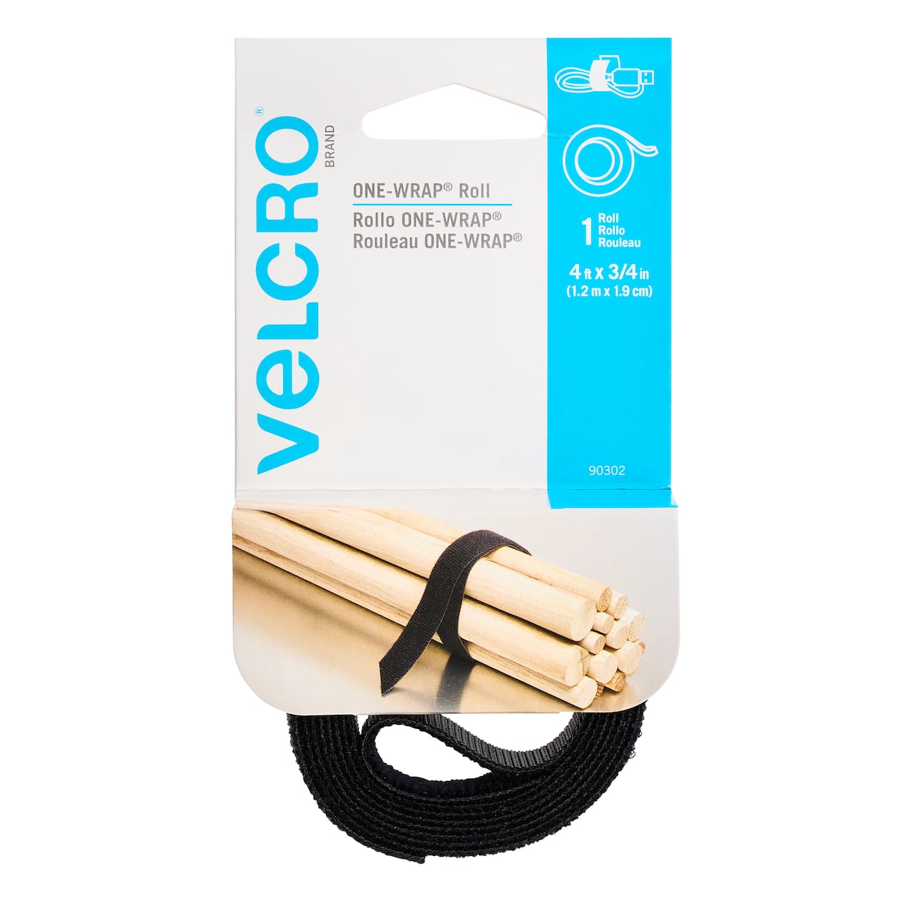 VELCRO® Brand ONE-WRAP® Black Roll, 4ft.